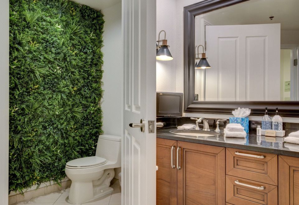 精英一室套房，1张特大床带梳化床，冰箱和微波炉，城市景观