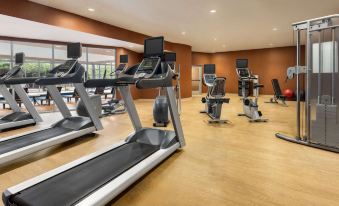 a well - equipped gym with various exercise equipment , including treadmills and weight machines , arranged in a spacious room at Wyndham Avon