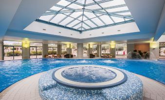 an indoor swimming pool with a large skylight above it , allowing natural light to illuminate the space at Admiral Grand Hotel