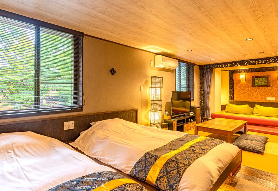 普通，带浴室的日式西式混合房，城市景观