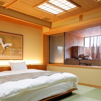 Standard Double Room, Twin Room, Mountain View, Non-Smoking ([Non-Smoking]Western-Style Room With Open-Air Hot Spring Bath (Private Dining Venue) [Q Bed]) 朝野家 クーポン