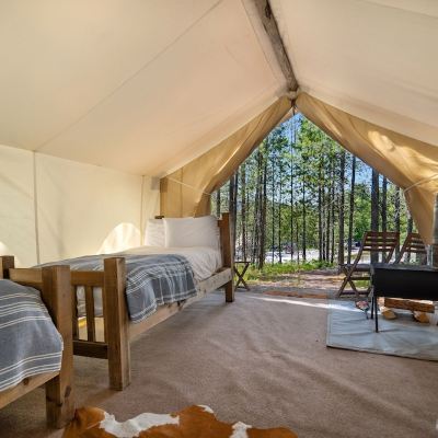Safari Tent with Shared Bathroom and Three Single Beds