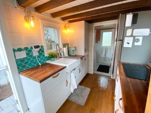 Lofted Bedroom Teal Tiny Home with Creek Views One-Bedroom House