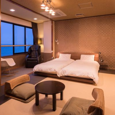 海の眺めの風呂付き【花月/和洋室ツイン16畳】 階段あり [和洋室][オーシャンビュー] 犬吠埼観光ホテル クーポン