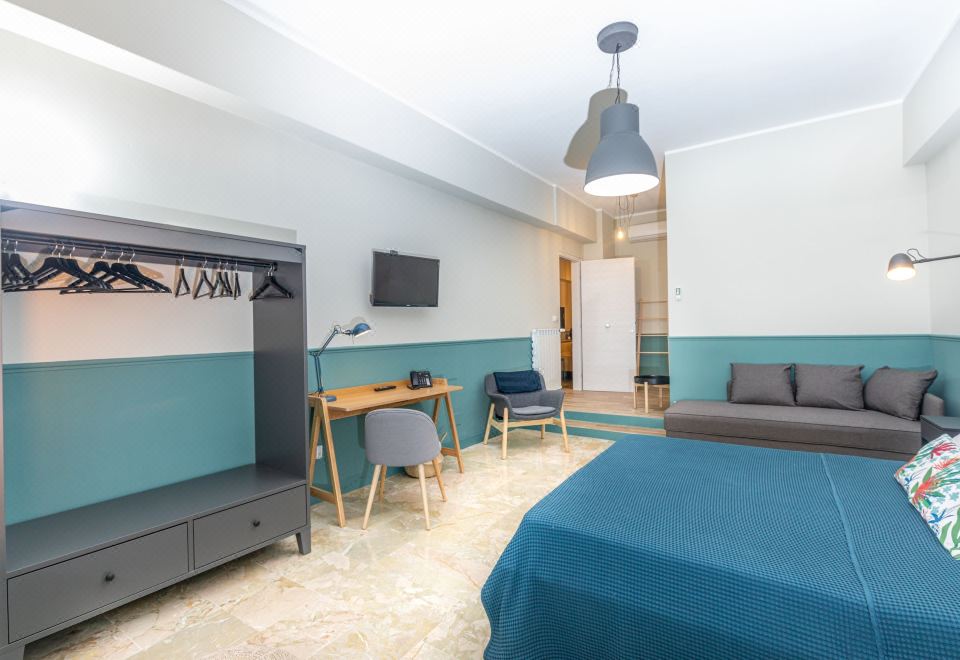 豪华双人房， 多张床， 城市景观