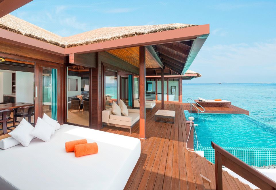 兩臥室水上別墅，兩臥室套房，臥室1: 1張特大床，臥室2：1張特大床，海景