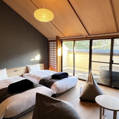 Top-Floor Room With Open-Air Bath (29㎡) [Luxury] [Standard] [Twin Room] [Non-Smoking] [Mountain View] Onsen-Ryokan AWA Nishi-izu クーポン