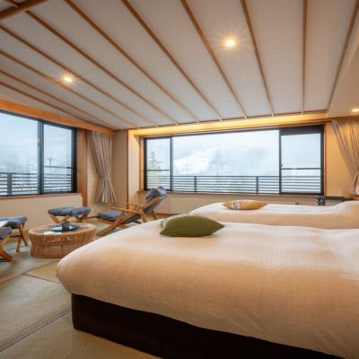 山景豪華，保證角落房在三樓，日式現代雙床，無煙房 藏王岩清水料理之宿季之裡優惠