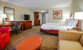 a hotel room with a king - sized bed , a flat - screen tv , a desk , and a chair at Hilton Garden Inn Kankakee
