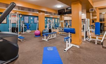 a well - equipped gym with various exercise equipment , including a treadmill , weight machine , and a yoga ball at Best Western Plus Barclay Hotel