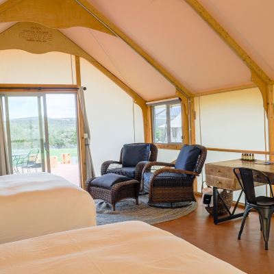 Comfort Tent, 2 Queen Beds, Shared Bathroom, Mountain View Royal Gorge Cabins Promo Code