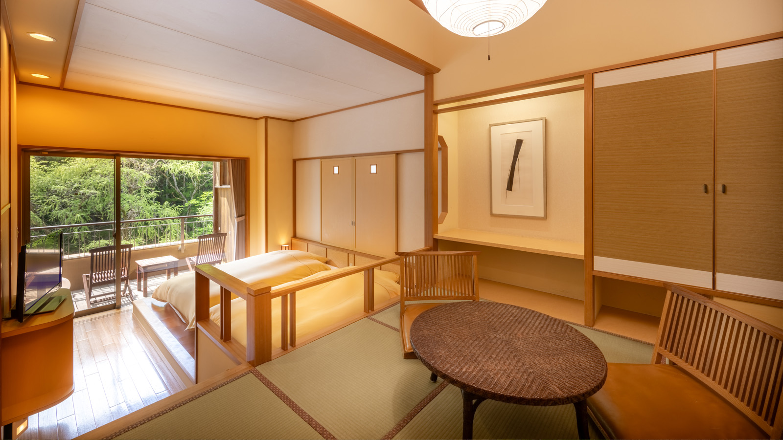 和洋式房型，山景，河景，无烟（四楼景观复式公寓，带陶瓷露天风吕（单人使用）【无烟】）