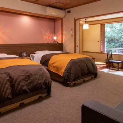 [2022 Mini Renovation]River-Side Japanese-Style Twin + Sunken Kotatsu [Superior] [Japanese-Western Room] [Twin Room] [Non-Smoking] [Mountain View] [Nightlife View] [River View] 四万温泉 四万やまぐち館 クーポン