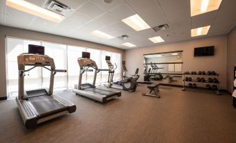 a gym with various exercise equipment , including treadmills and stationary bikes , is shown in this image at Courtyard Philadelphia Springfield