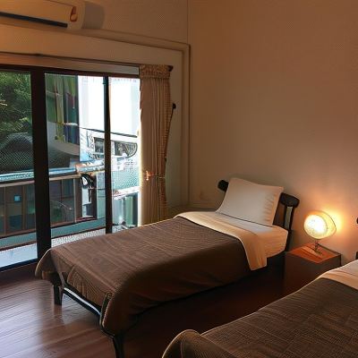 空調高級雙床房帶有限陽台景觀