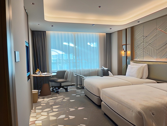 雅致双床房（封闭窗户位于过道）