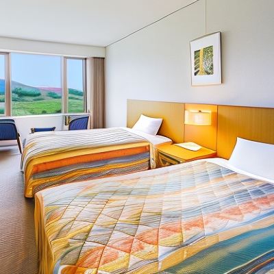 Main Building Western-Style Room With A Panoramic View Of The Three Peaks Of Mount Hiruzen [Standard] [Twin Room] [Non-Smoking] [Mountain View] 休暇村　蒜山高原 クーポン