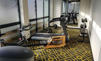 a well - equipped home gym with various exercise equipment , including a treadmill , weights , and a stationary bike at Burnie Central Townhouse Hotel