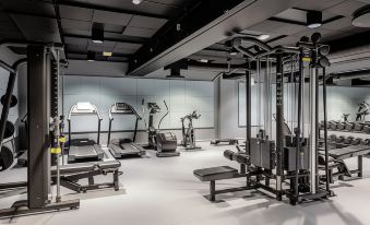 a modern gym with various exercise equipment , including treadmills and weight machines , in a spacious room at Quality Hotel Entry