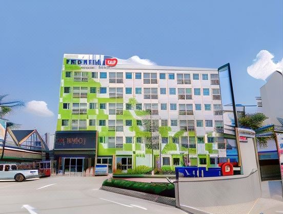 "a modern building with a green and white facade , featuring the logo of a large company and the name "" comfort hotel ""." at Fortune D Hotel Loei