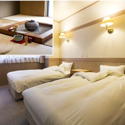 [Japanese-Western Room Nestled In A Bamboo Grove]12.5 Tatami Sunken Hearth Room + Twin Bedroom [Japanese-Western Room] [Non-Smoking] [Garden View] 山中温泉　厨八十八 クーポン