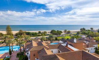 a view of a residential area near the ocean with orange roofed buildings and palm trees at Barcelo Isla Canela Hotel