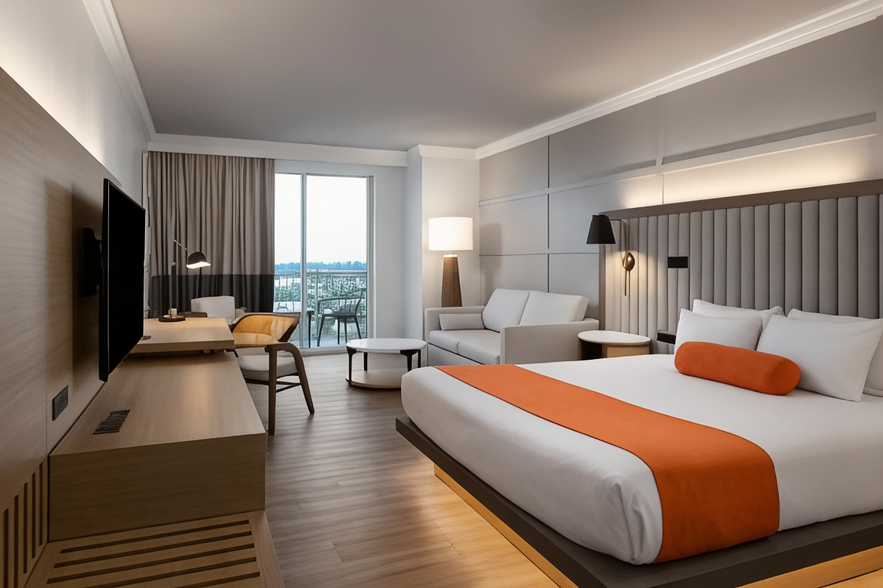 初级套房带角落阳台城市景观，1张特大床