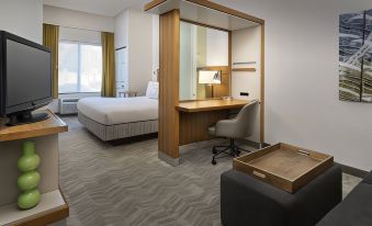 a hotel room with a bed , desk , and chair , as well as a comfortable seating area at SpringHill Suites Alexandria