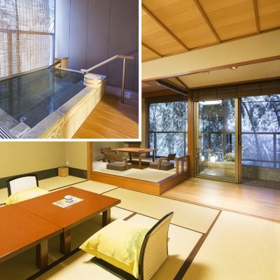 [Room With Open-Air Bath, Soothing With The Murmuring Of Katsura River And Bamboo Grove] Equipped With Sunken Kotatsu [Luxury] [Japanese Room] [Non-Smoking] [Garden View] 山中温泉　厨八十八 クーポン