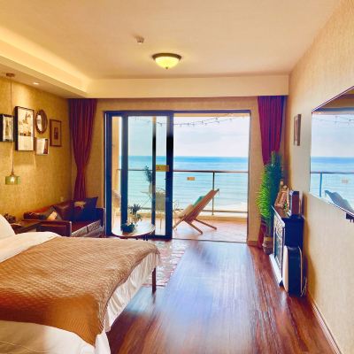 美式情侶日出海景大床房+零壓床墊+65寸小米投屏電視 惠東雙月灣閲海全海景美宿優惠