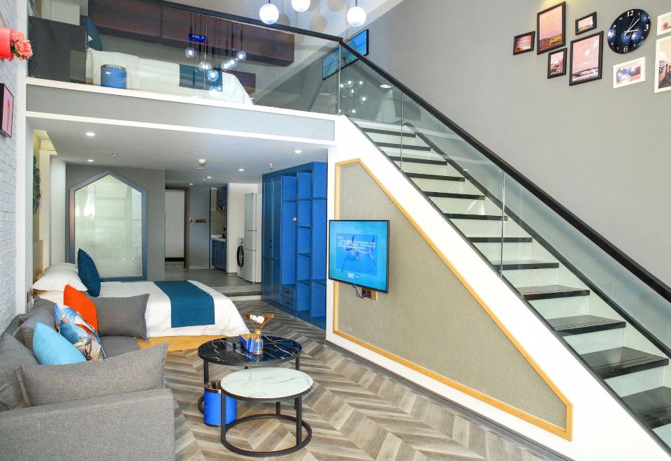 自由境·loft城景雙大床套房【獨立洗衣機+廚房+冰箱】