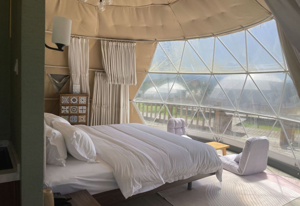 Starry sky bubble house lake view romantic king bed room