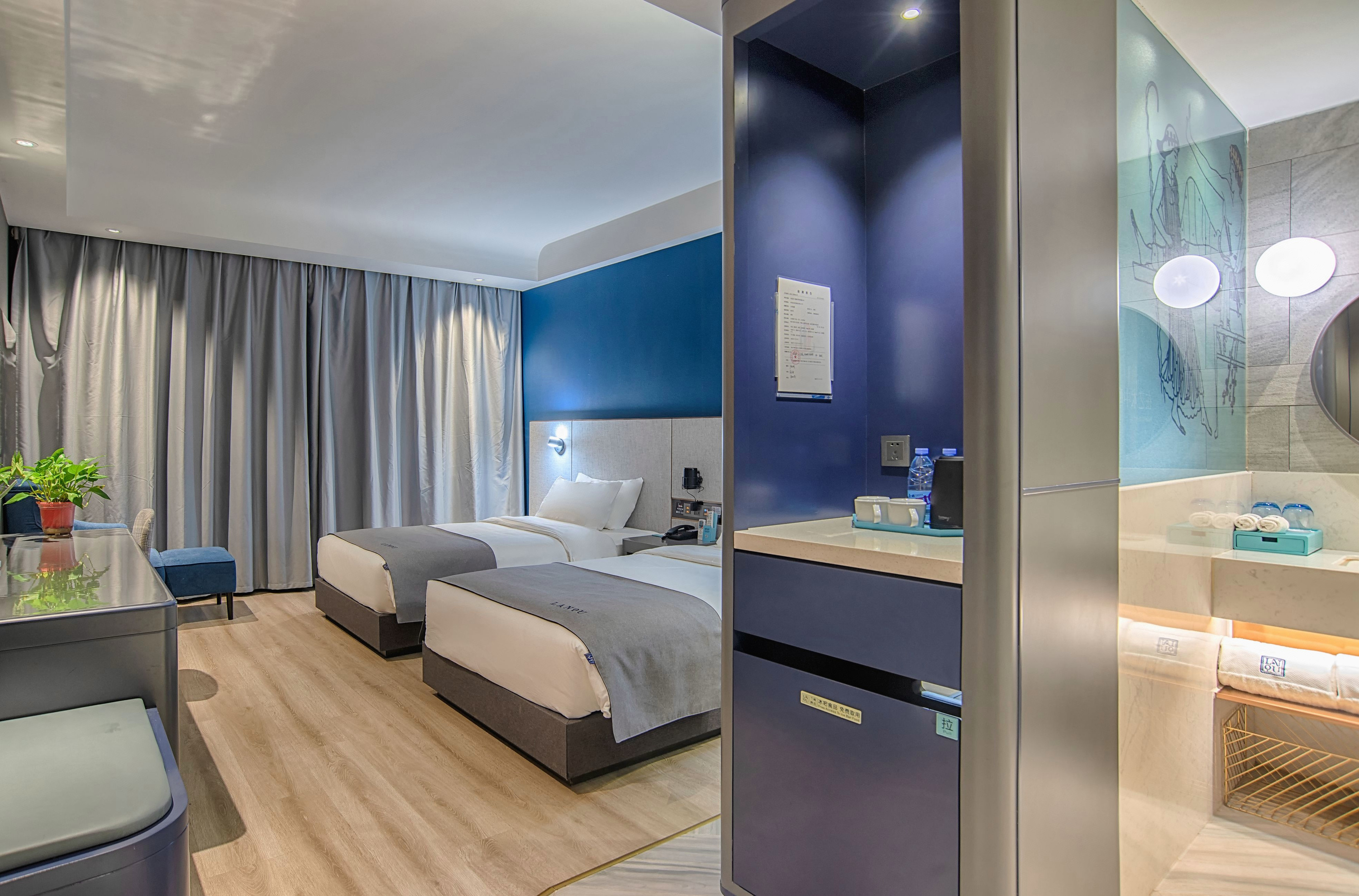 兰沁豪华双床房-全屋智能语音控制+金可儿床垫+小冰箱