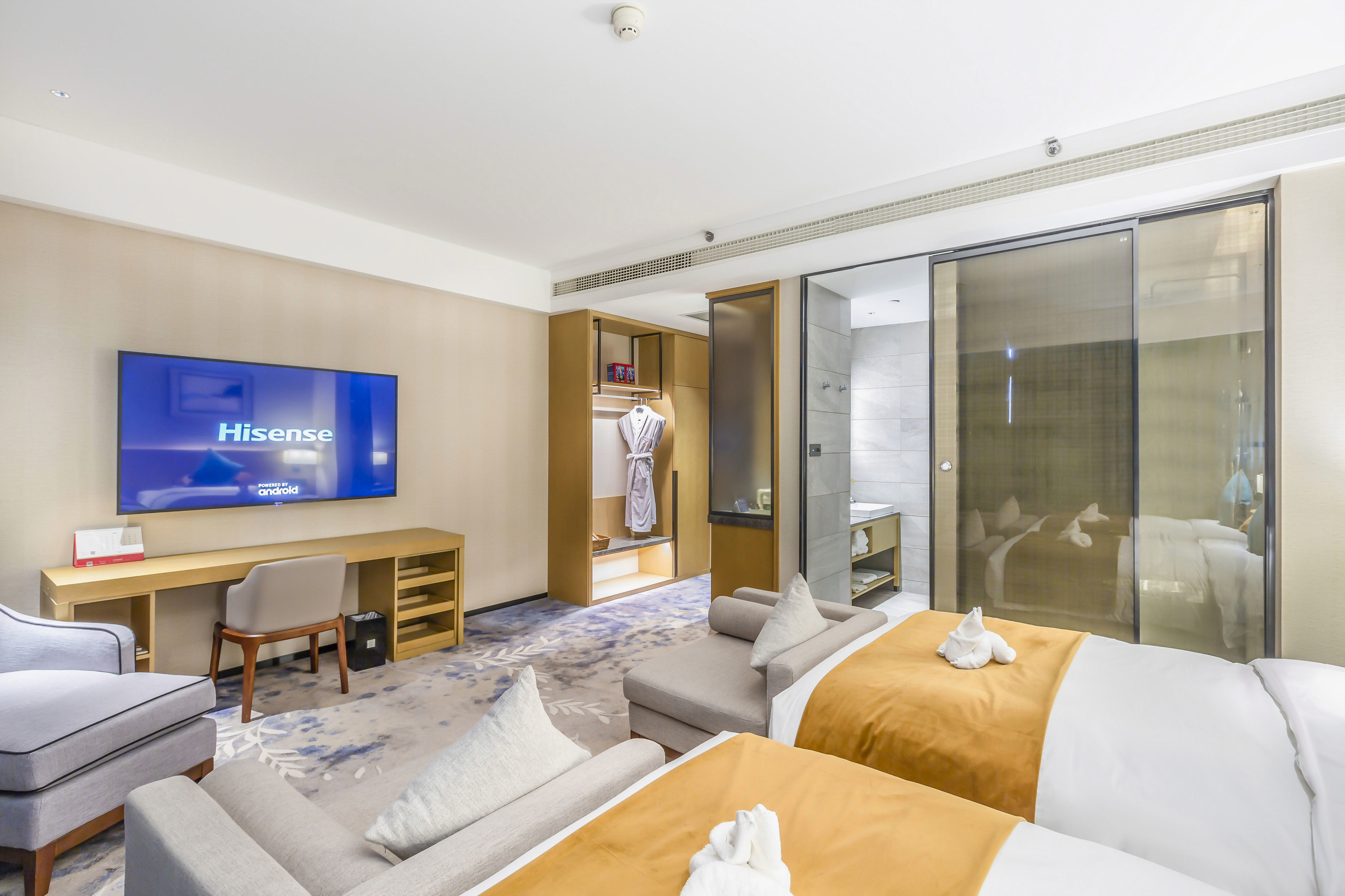 豪华双床房（应天门城景+80支贡缎床品+金可儿床垫）