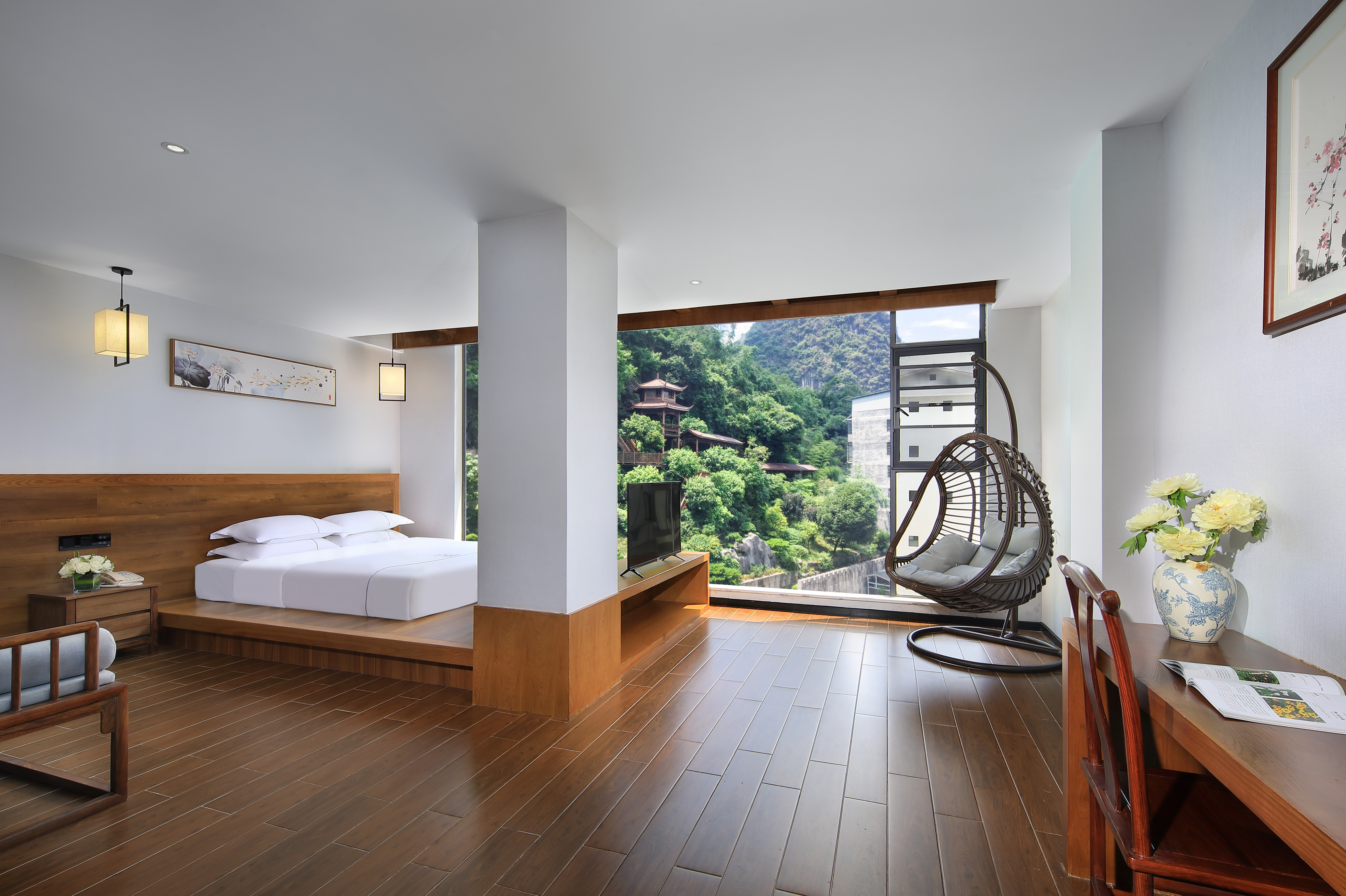 Xianchuang Hotel园景大床房+园林景观+minibar+小冰箱