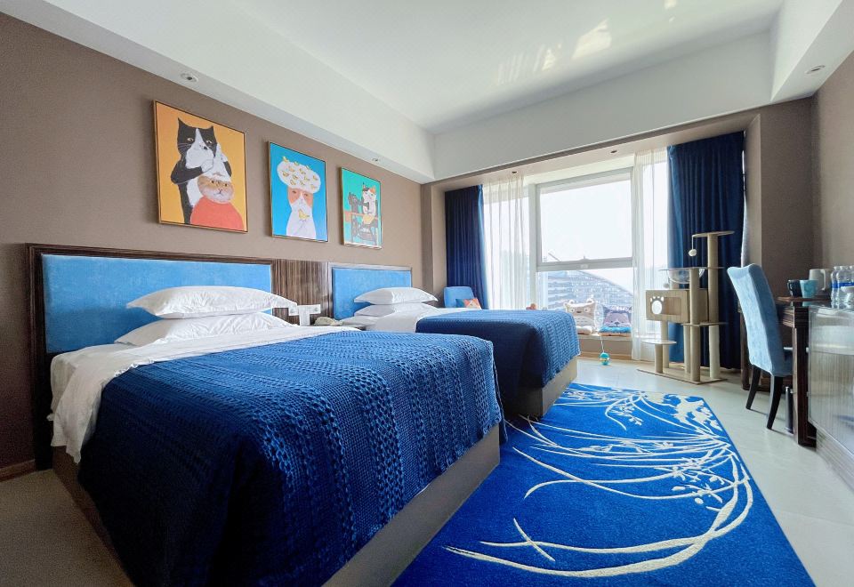 喵星人萌宠双床房（宠物友好+猫爬架+猫砂盆+猫碗）