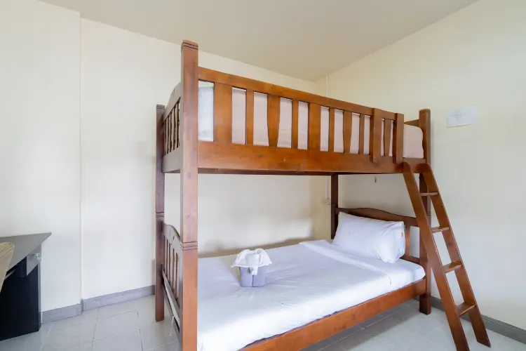 เตียงในหอพักรวมชายหญิงเตียงเดี่ยว