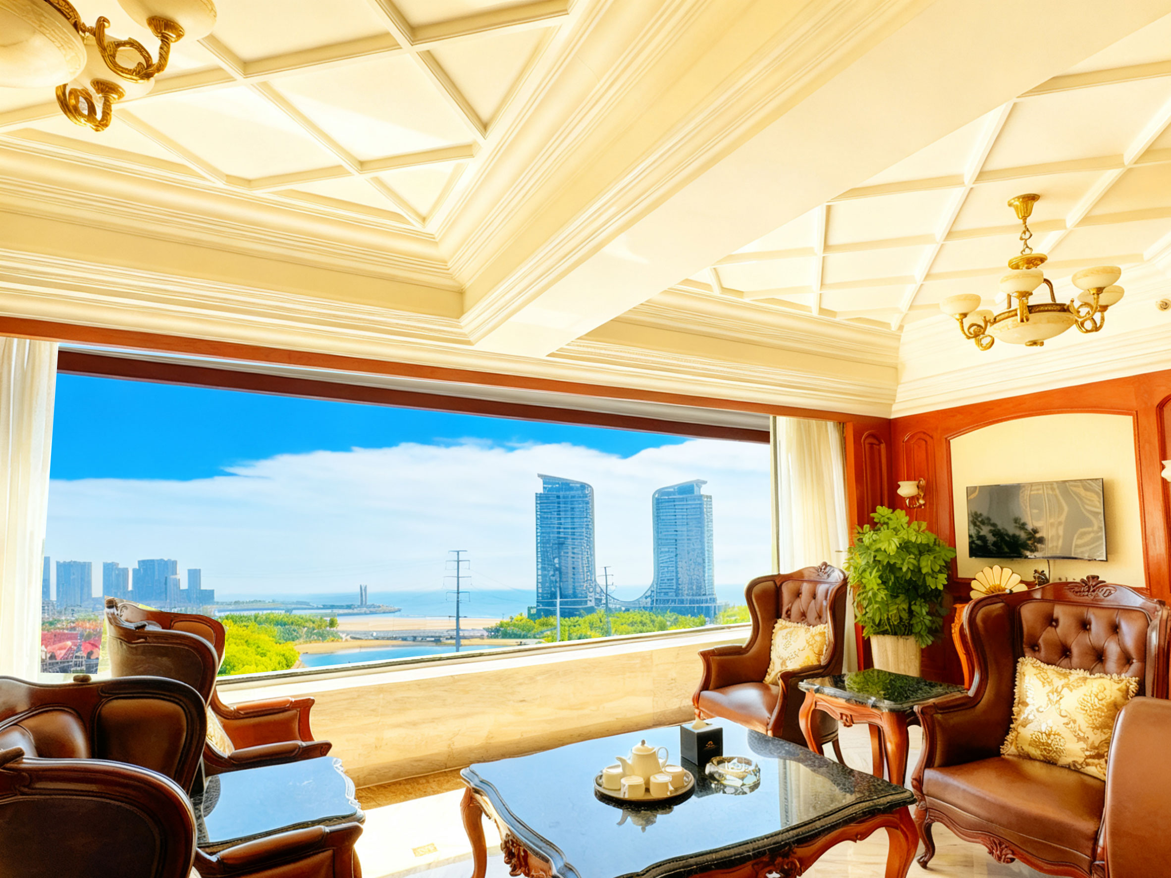 凯莱套房（智能小冰箱+中式会客厅+浴缸+180度海景）