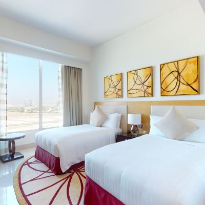 2 卧室公寓式客房， 卧室1:1張特大床 ， 卧室2:2 張單人床 杜拜阿爾加德夫萬豪行政公寓酒店優惠