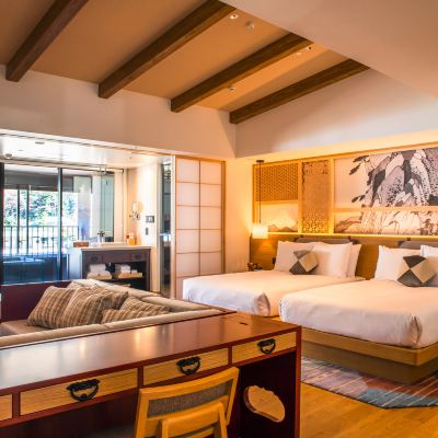 2 張單人床 河景套房（帶私人溫泉） 箱根強羅英迪格飯店優惠