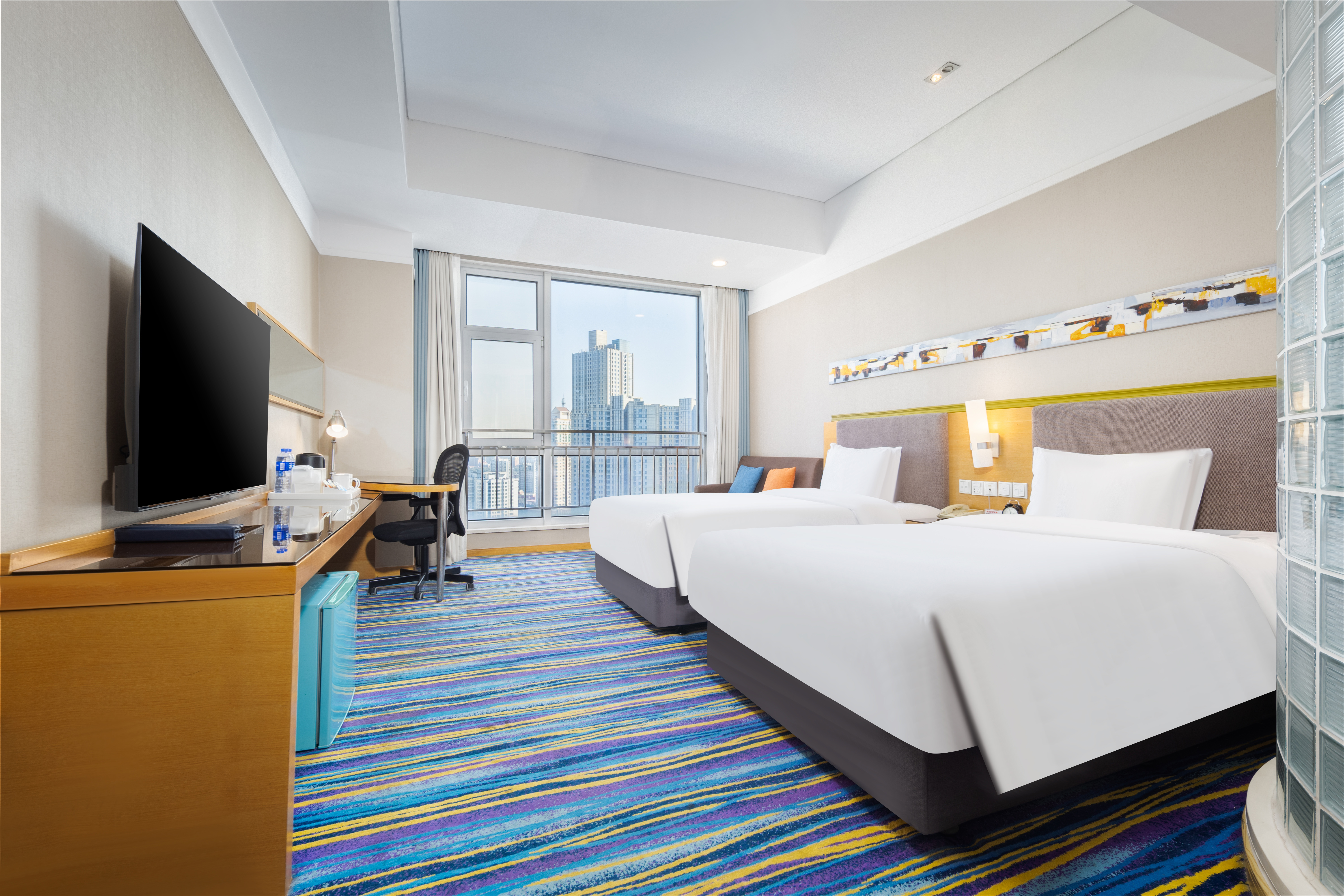 高级房 双床 城市景观