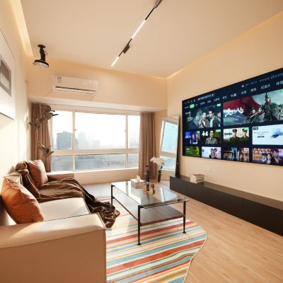 二室一廳江景投影大床套房18（落地窗+日出和燈光秀景觀+冰箱洗衣機） AMO阿墨設計師公寓優惠