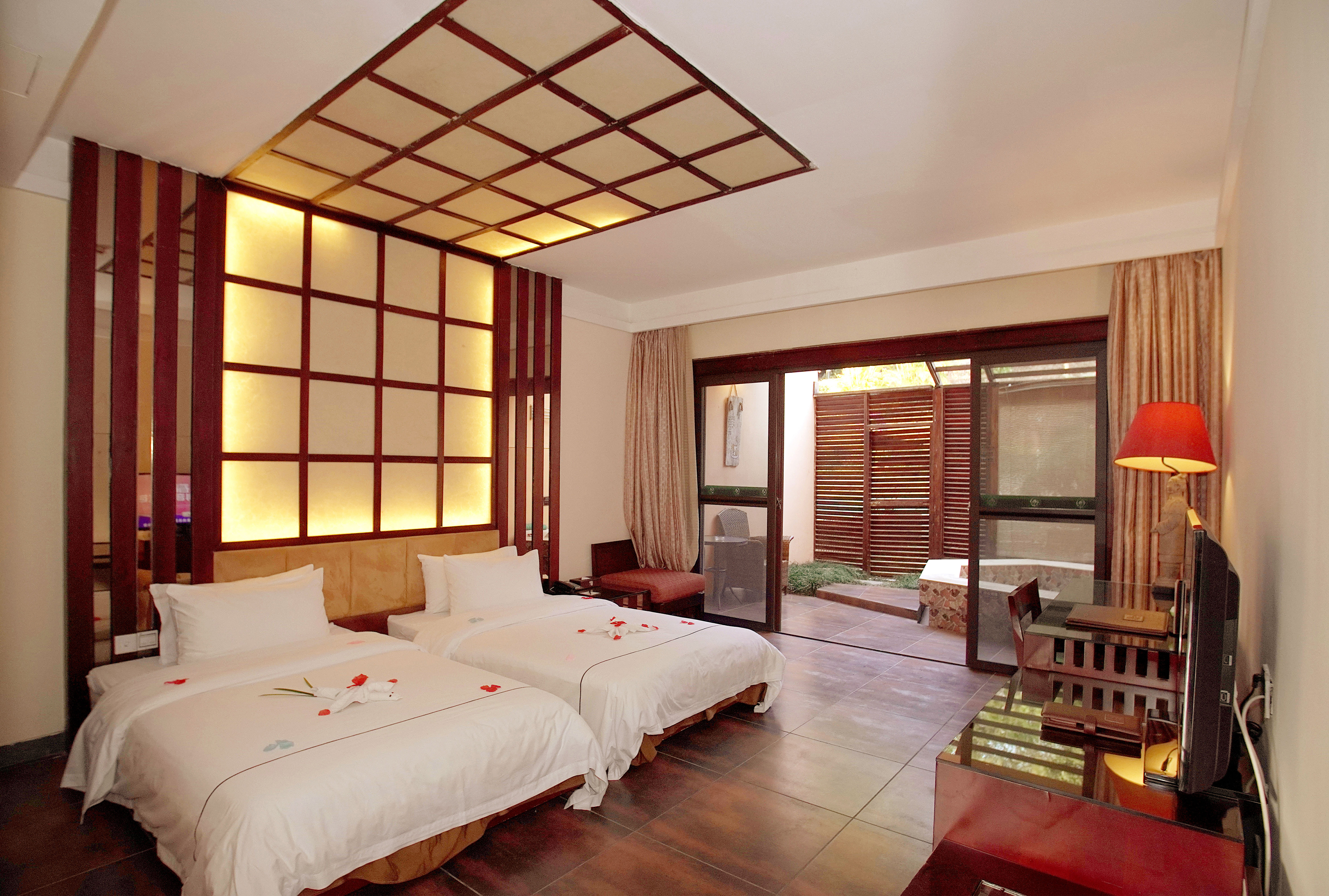 别墅私密双床花园家庭房|独立温泉池