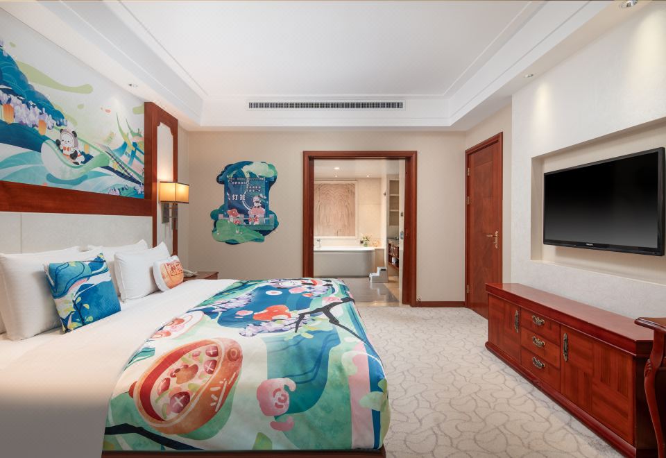 主题亲子套房「可爱趣玩屋+2床1厅+益智积木+欢乐木马」