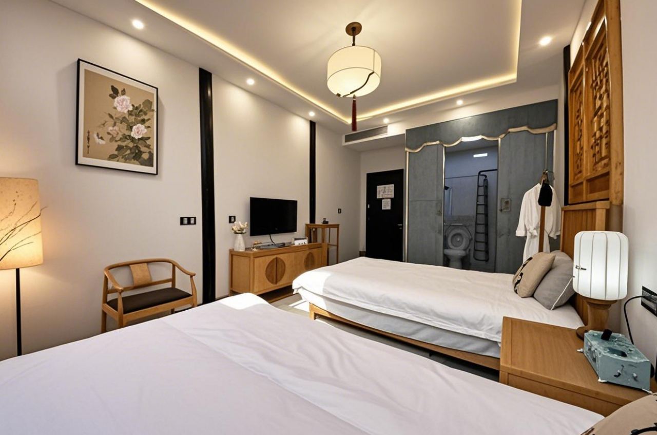 古風輕奢雙床房--慕斯床墊+科勒衞浴+負離子空氣凈化器