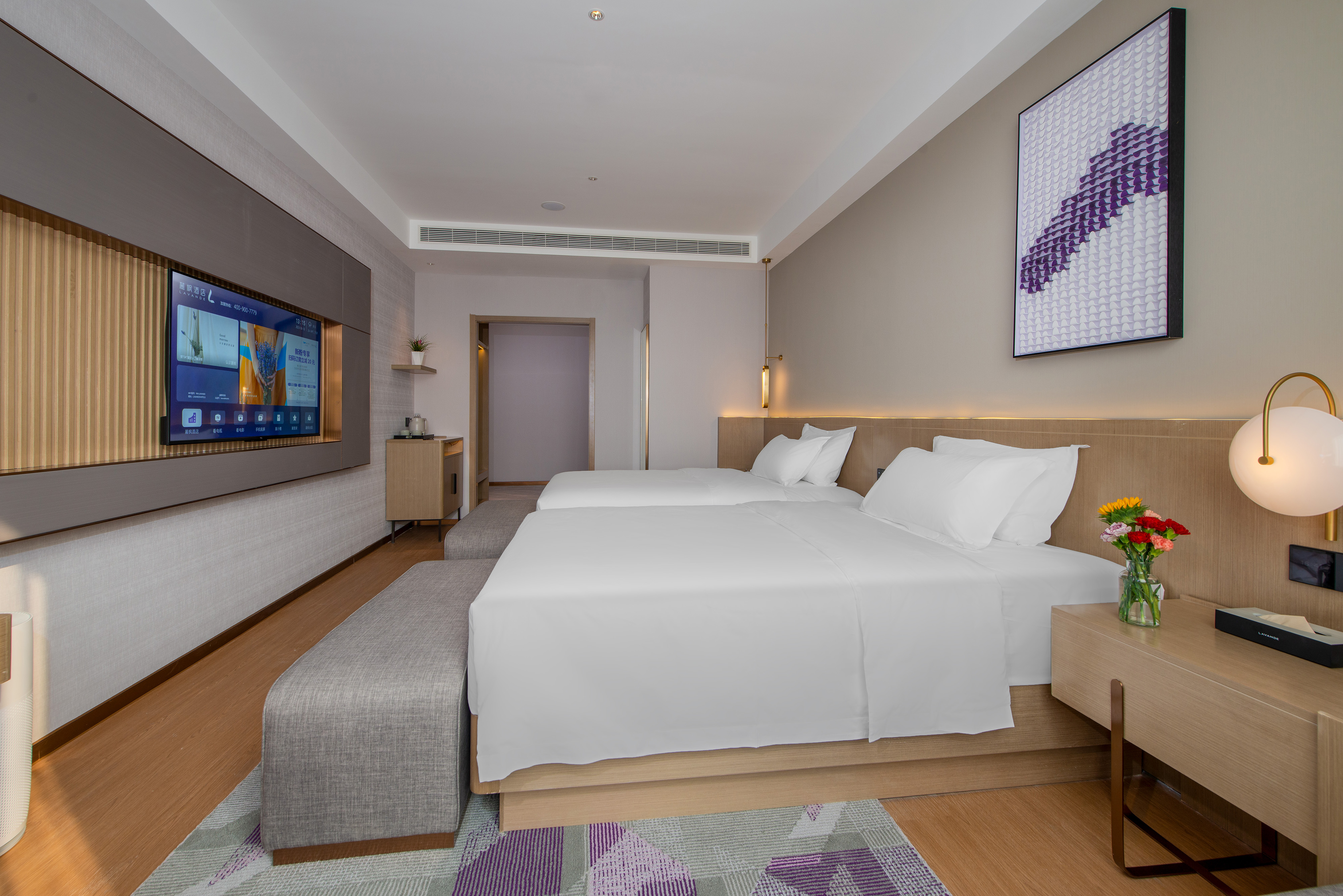 Lavande Hotel (Tianjin Zhongxin Ecological City Jijing Tiandi Branch)纯净双床房（慕思品牌床垫+小冰箱+电视投屏）