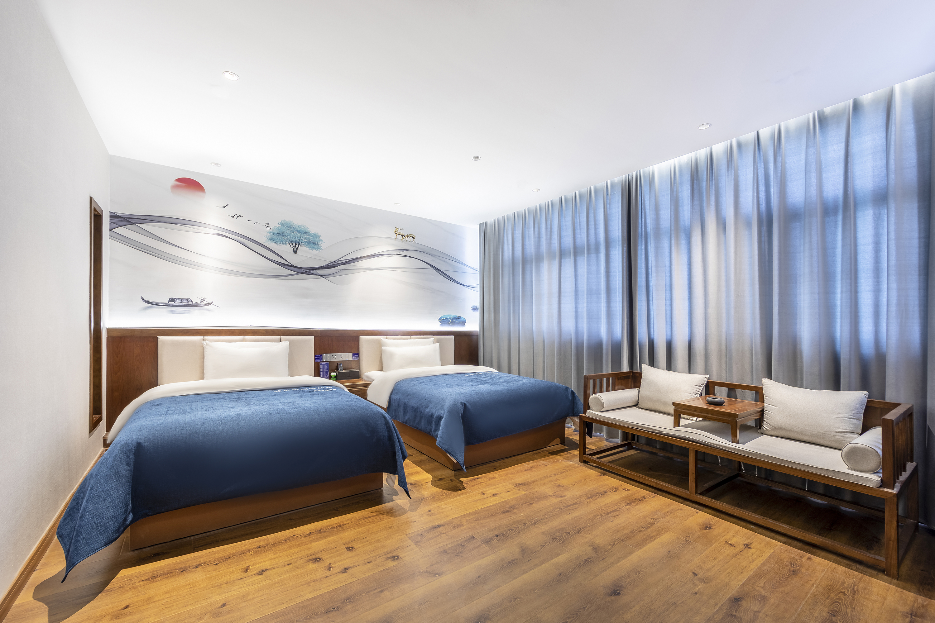 竹溪双床房（中式风格+语音智控+零压床垫+乾湿分离）