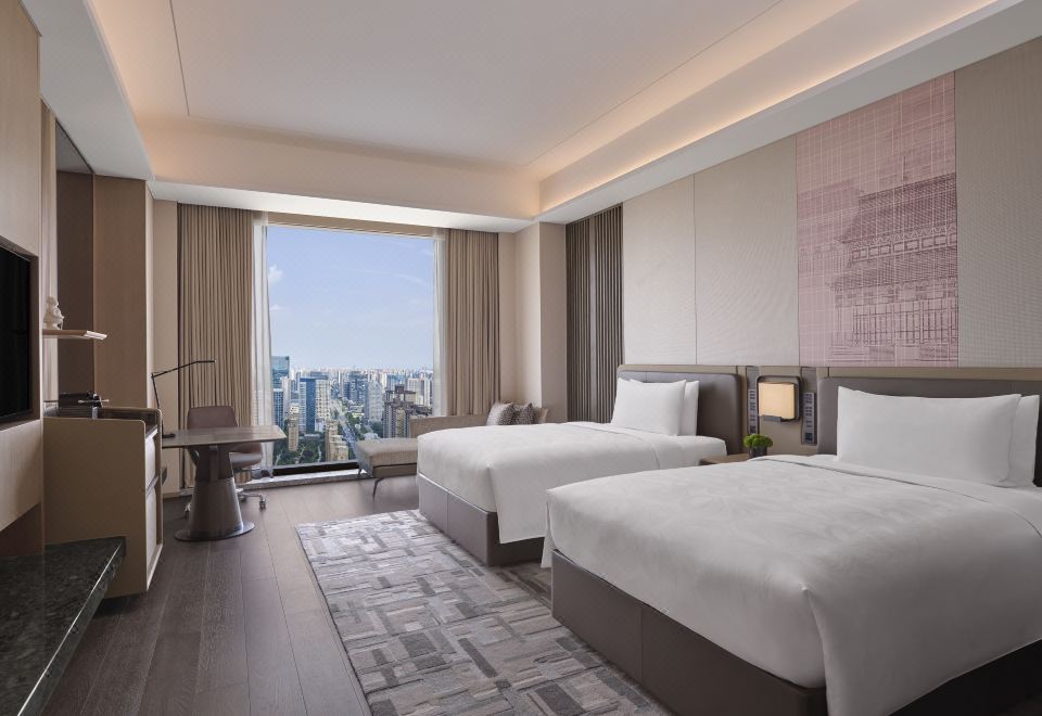 舒适空间尊贵双床房 | 180°全落地窗尽览长安繁华夜景