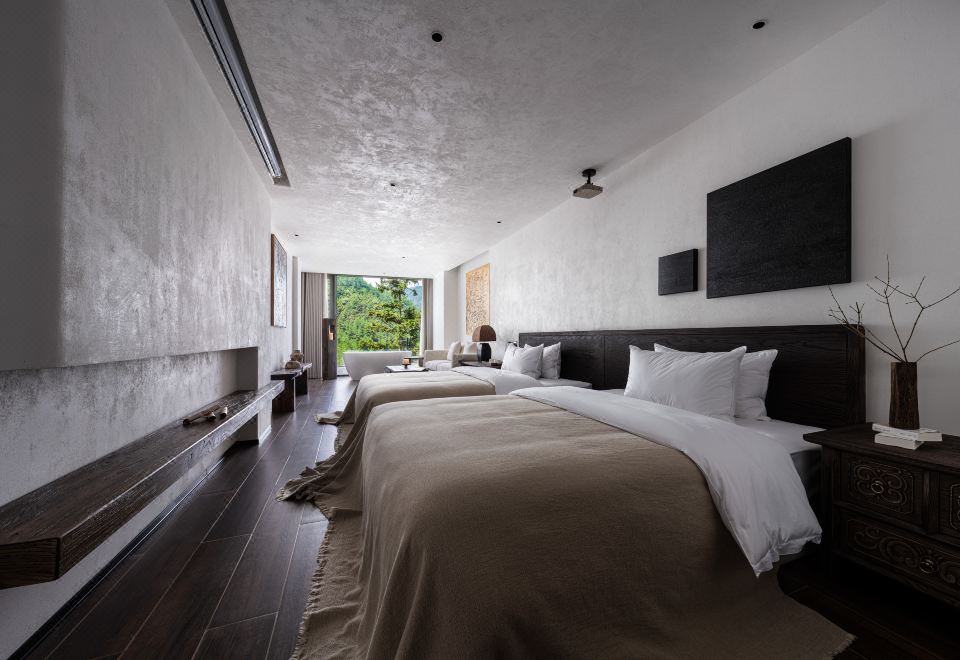 林野.观景浴缸双床房-零压床垫︱智能客控︱极米投屏