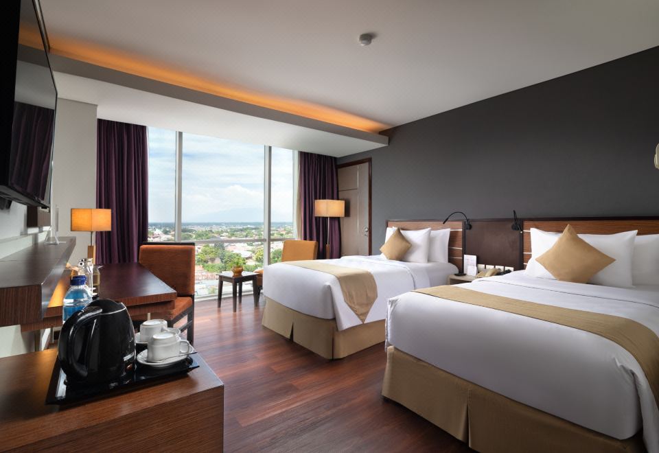 高级城景房，2张单人床，无线网、迷你酒吧、保险箱，可吸烟